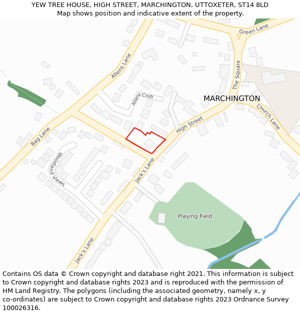 YEW TREE HOUSE, HIGH STREET, MARCHINGTON, UTTOXETER, ST14 8LD: Location map and indicative extent of plot