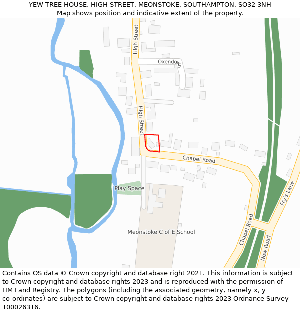 YEW TREE HOUSE, HIGH STREET, MEONSTOKE, SOUTHAMPTON, SO32 3NH: Location map and indicative extent of plot