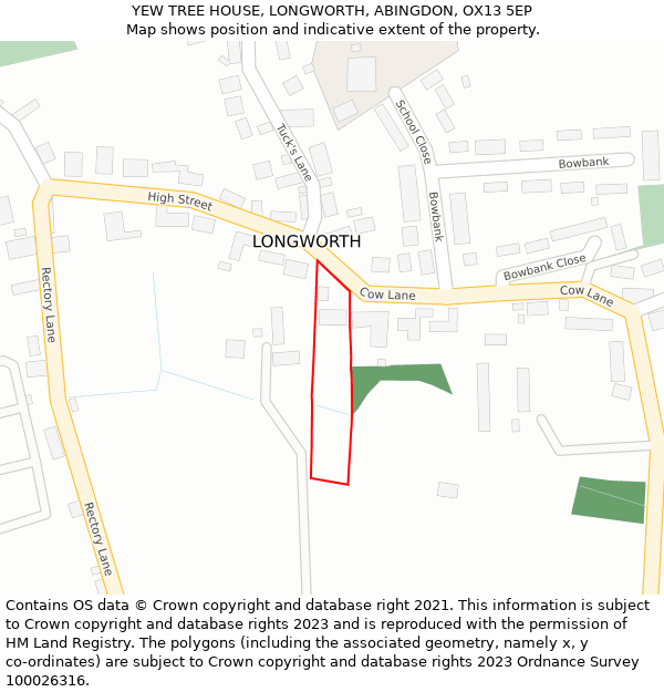 YEW TREE HOUSE, LONGWORTH, ABINGDON, OX13 5EP: Location map and indicative extent of plot