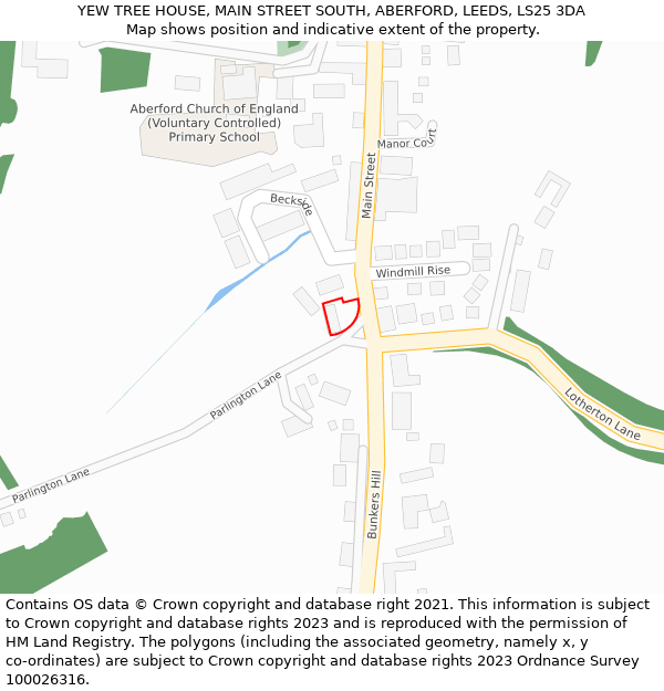 YEW TREE HOUSE, MAIN STREET SOUTH, ABERFORD, LEEDS, LS25 3DA: Location map and indicative extent of plot