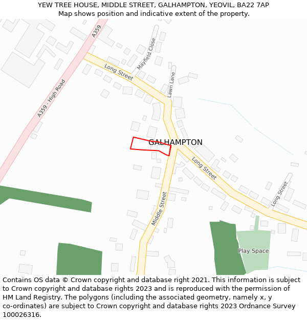 YEW TREE HOUSE, MIDDLE STREET, GALHAMPTON, YEOVIL, BA22 7AP: Location map and indicative extent of plot
