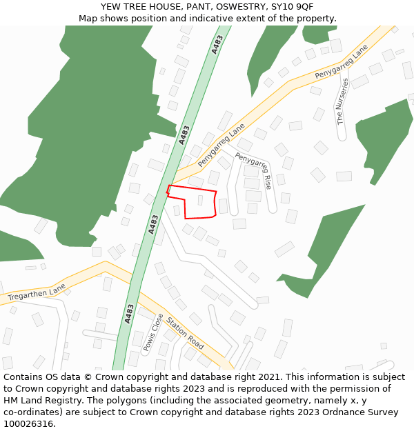 YEW TREE HOUSE, PANT, OSWESTRY, SY10 9QF: Location map and indicative extent of plot