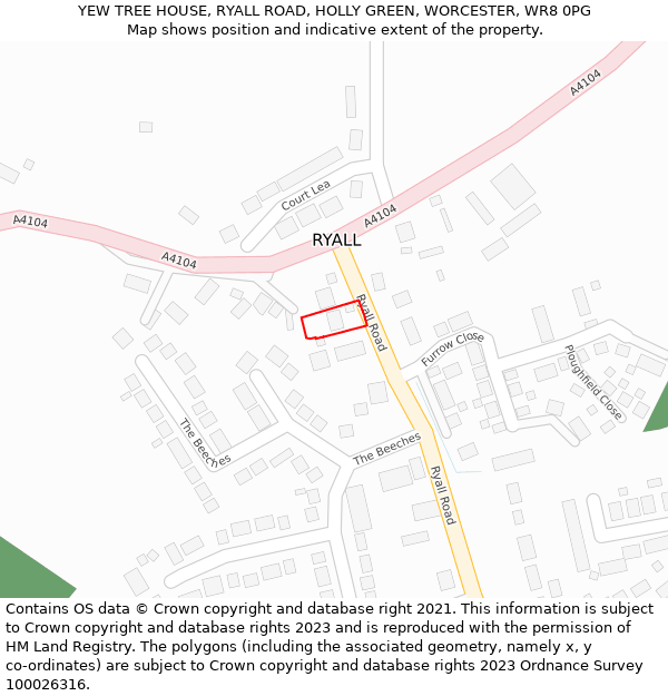 YEW TREE HOUSE, RYALL ROAD, HOLLY GREEN, WORCESTER, WR8 0PG: Location map and indicative extent of plot