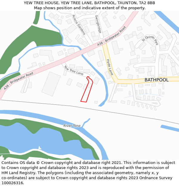 YEW TREE HOUSE, YEW TREE LANE, BATHPOOL, TAUNTON, TA2 8BB: Location map and indicative extent of plot