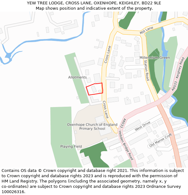 YEW TREE LODGE, CROSS LANE, OXENHOPE, KEIGHLEY, BD22 9LE: Location map and indicative extent of plot