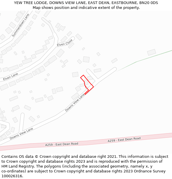 YEW TREE LODGE, DOWNS VIEW LANE, EAST DEAN, EASTBOURNE, BN20 0DS: Location map and indicative extent of plot