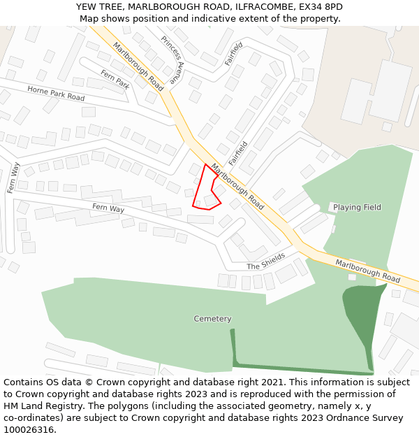 YEW TREE, MARLBOROUGH ROAD, ILFRACOMBE, EX34 8PD: Location map and indicative extent of plot