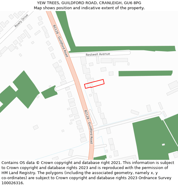 YEW TREES, GUILDFORD ROAD, CRANLEIGH, GU6 8PG: Location map and indicative extent of plot