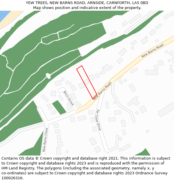 YEW TREES, NEW BARNS ROAD, ARNSIDE, CARNFORTH, LA5 0BD: Location map and indicative extent of plot