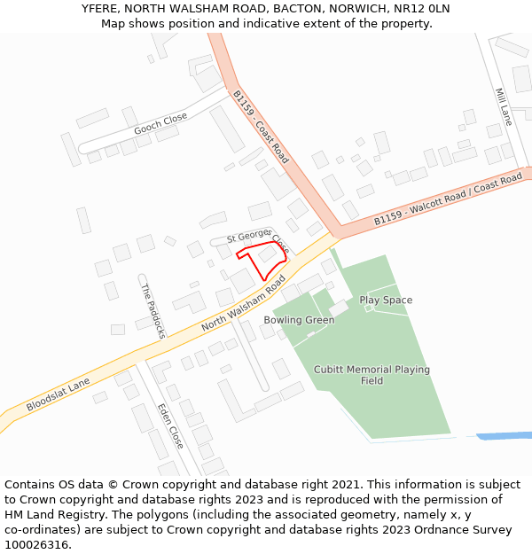 YFERE, NORTH WALSHAM ROAD, BACTON, NORWICH, NR12 0LN: Location map and indicative extent of plot