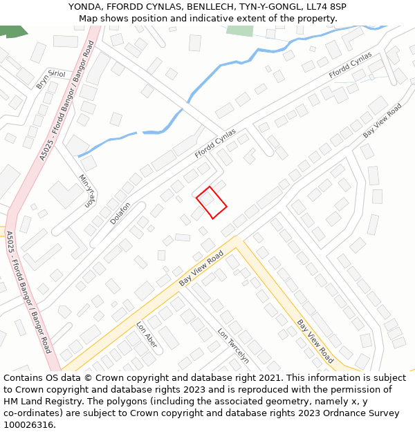 YONDA, FFORDD CYNLAS, BENLLECH, TYN-Y-GONGL, LL74 8SP: Location map and indicative extent of plot