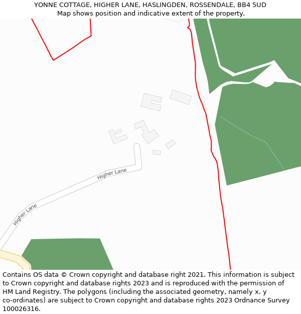 YONNE COTTAGE, HIGHER LANE, HASLINGDEN, ROSSENDALE, BB4 5UD: Location map and indicative extent of plot