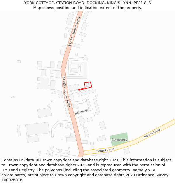 YORK COTTAGE, STATION ROAD, DOCKING, KING'S LYNN, PE31 8LS: Location map and indicative extent of plot