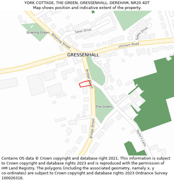 YORK COTTAGE, THE GREEN, GRESSENHALL, DEREHAM, NR20 4DT: Location map and indicative extent of plot