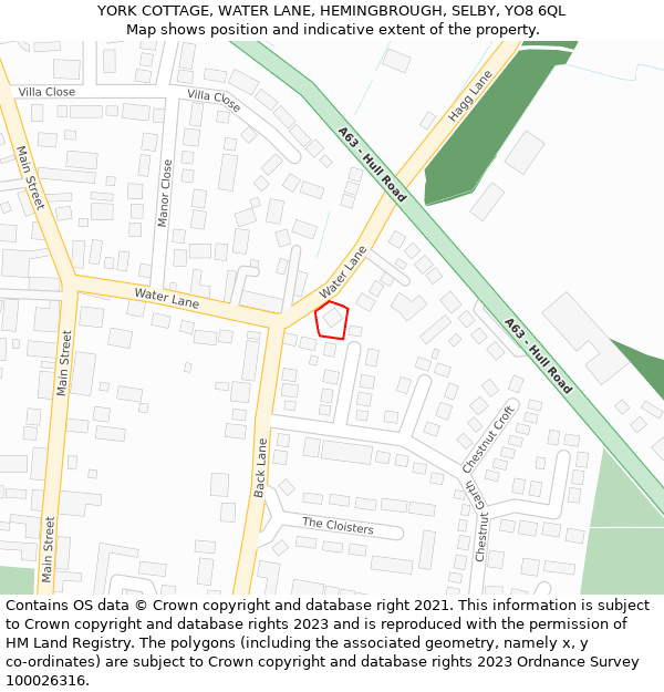 YORK COTTAGE, WATER LANE, HEMINGBROUGH, SELBY, YO8 6QL: Location map and indicative extent of plot