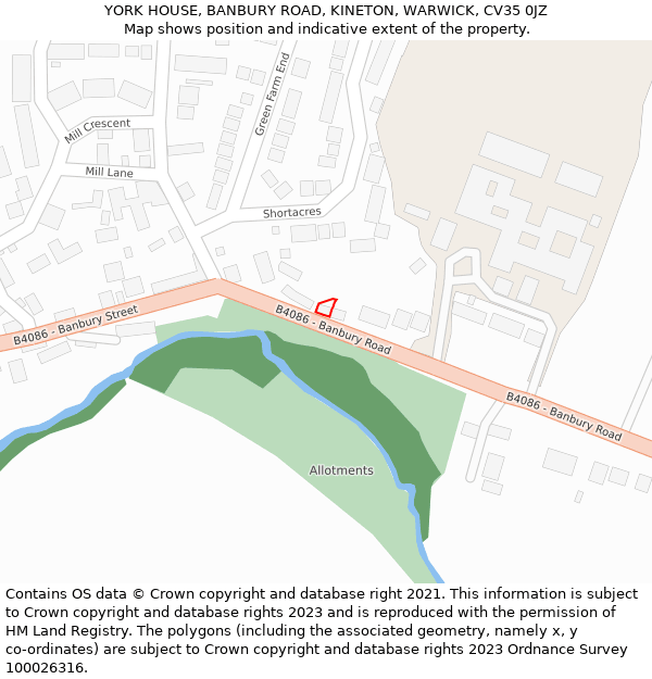 YORK HOUSE, BANBURY ROAD, KINETON, WARWICK, CV35 0JZ: Location map and indicative extent of plot