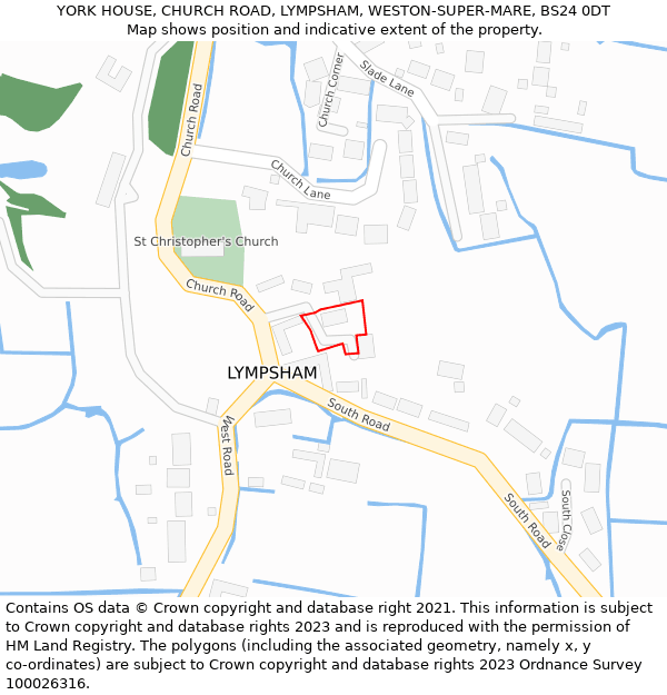 YORK HOUSE, CHURCH ROAD, LYMPSHAM, WESTON-SUPER-MARE, BS24 0DT: Location map and indicative extent of plot