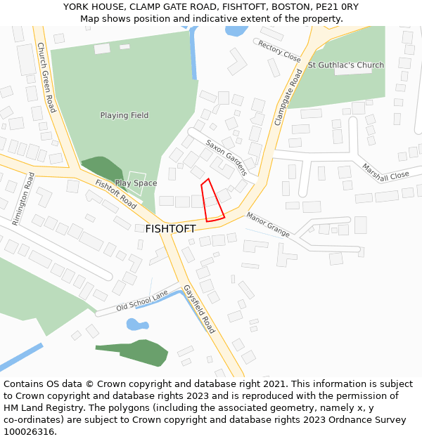 YORK HOUSE, CLAMP GATE ROAD, FISHTOFT, BOSTON, PE21 0RY: Location map and indicative extent of plot