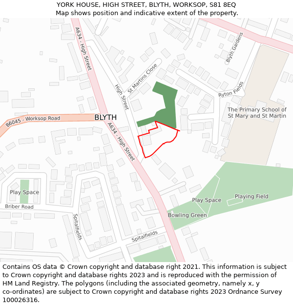 YORK HOUSE, HIGH STREET, BLYTH, WORKSOP, S81 8EQ: Location map and indicative extent of plot