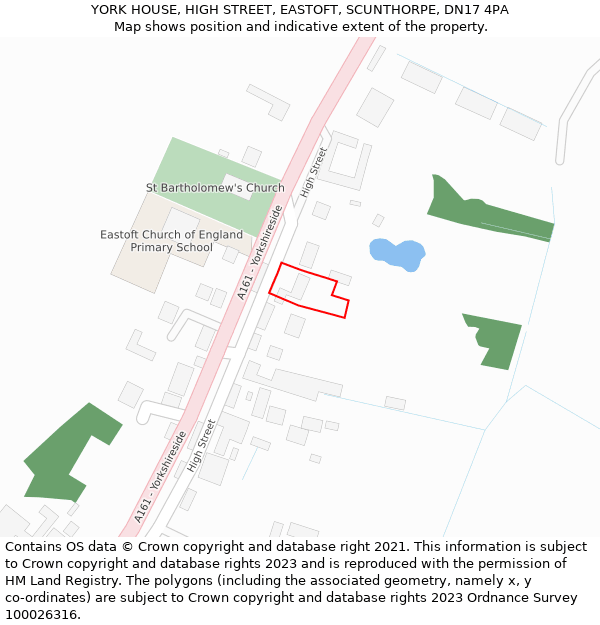 YORK HOUSE, HIGH STREET, EASTOFT, SCUNTHORPE, DN17 4PA: Location map and indicative extent of plot