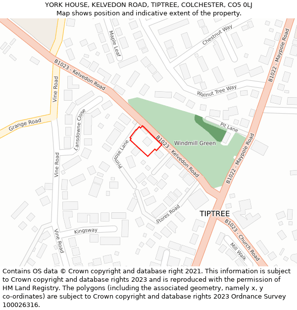 YORK HOUSE, KELVEDON ROAD, TIPTREE, COLCHESTER, CO5 0LJ: Location map and indicative extent of plot