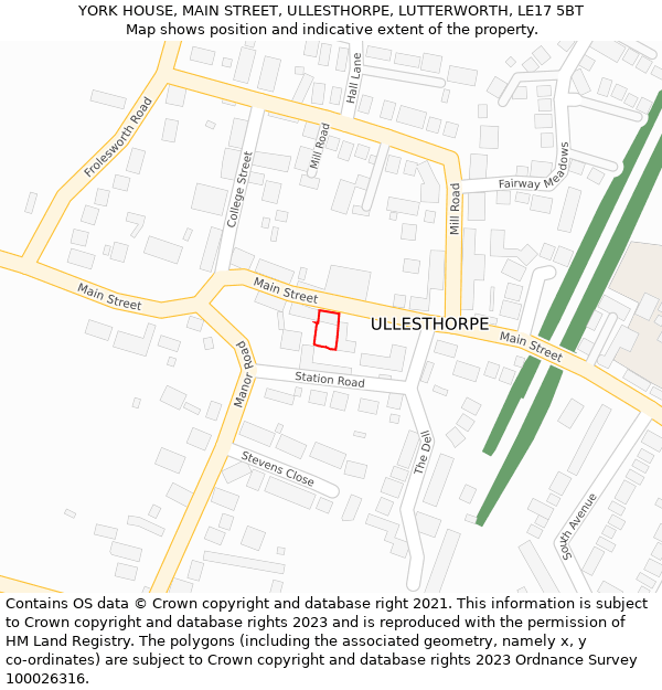 YORK HOUSE, MAIN STREET, ULLESTHORPE, LUTTERWORTH, LE17 5BT: Location map and indicative extent of plot