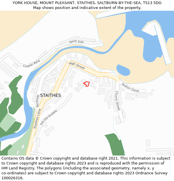 YORK HOUSE, MOUNT PLEASANT, STAITHES, SALTBURN-BY-THE-SEA, TS13 5DG: Location map and indicative extent of plot