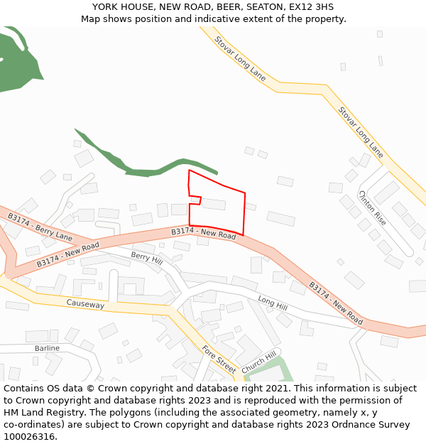 YORK HOUSE, NEW ROAD, BEER, SEATON, EX12 3HS: Location map and indicative extent of plot
