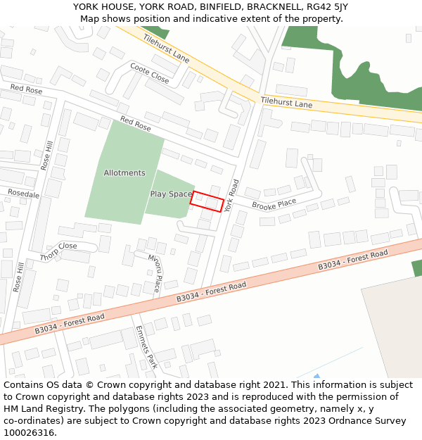 YORK HOUSE, YORK ROAD, BINFIELD, BRACKNELL, RG42 5JY: Location map and indicative extent of plot