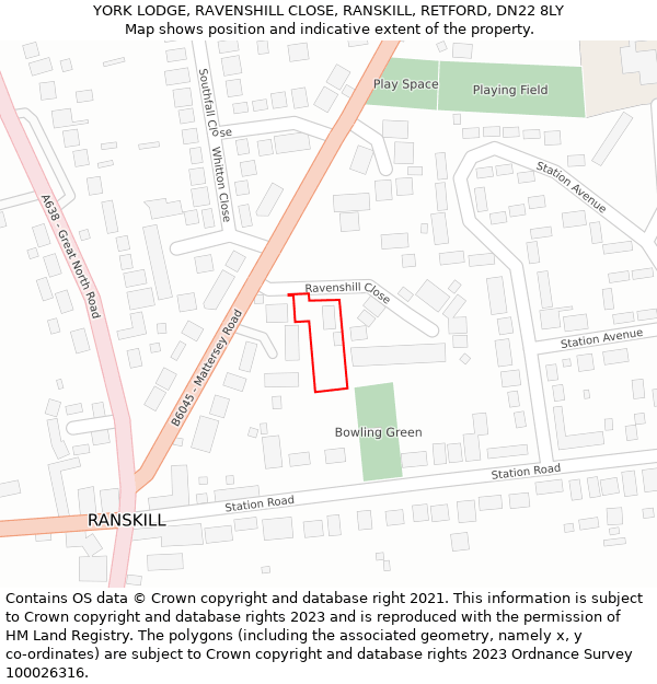 YORK LODGE, RAVENSHILL CLOSE, RANSKILL, RETFORD, DN22 8LY: Location map and indicative extent of plot