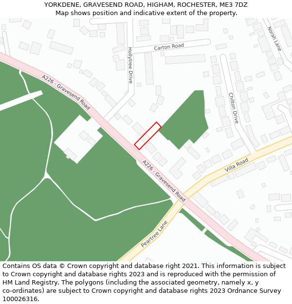 YORKDENE, GRAVESEND ROAD, HIGHAM, ROCHESTER, ME3 7DZ: Location map and indicative extent of plot