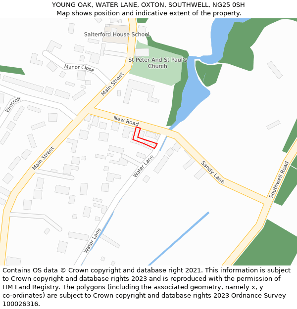 YOUNG OAK, WATER LANE, OXTON, SOUTHWELL, NG25 0SH: Location map and indicative extent of plot