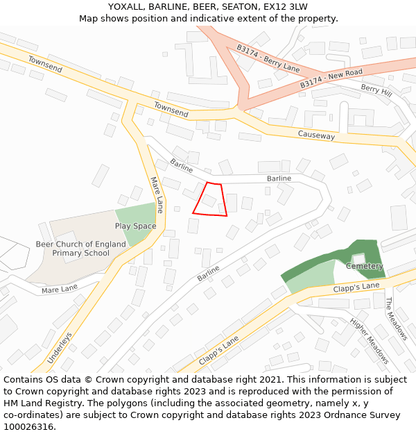 YOXALL, BARLINE, BEER, SEATON, EX12 3LW: Location map and indicative extent of plot