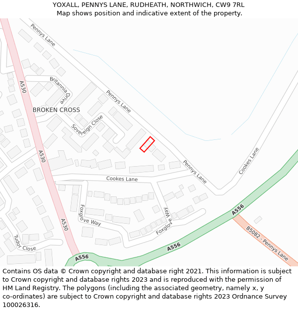 YOXALL, PENNYS LANE, RUDHEATH, NORTHWICH, CW9 7RL: Location map and indicative extent of plot