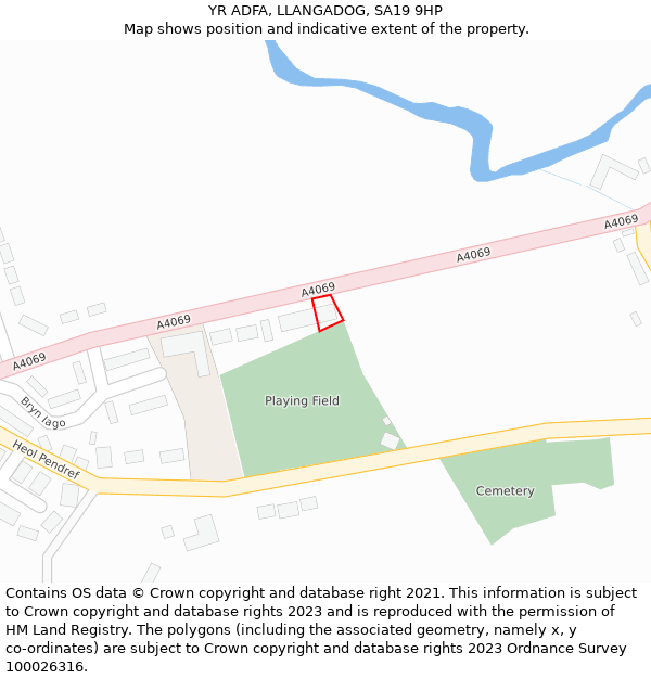 YR ADFA, LLANGADOG, SA19 9HP: Location map and indicative extent of plot