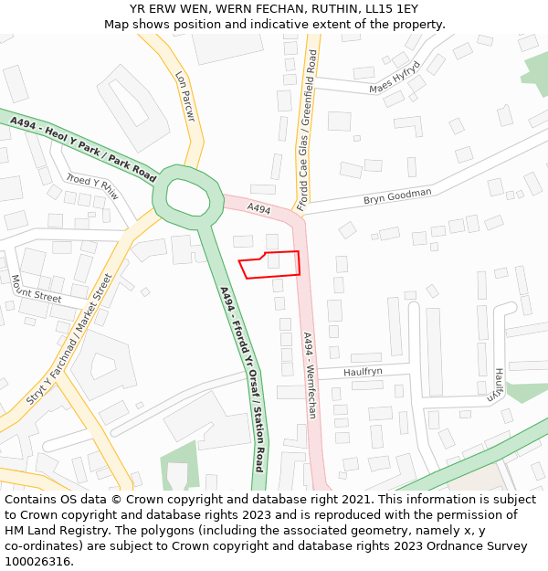 YR ERW WEN, WERN FECHAN, RUTHIN, LL15 1EY: Location map and indicative extent of plot