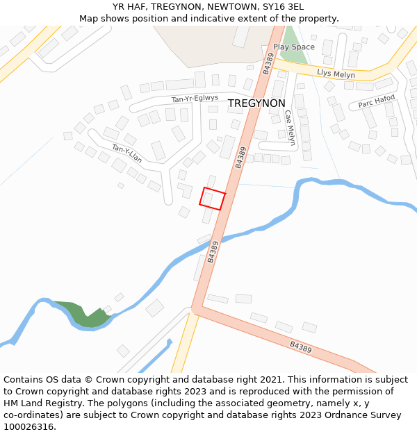 YR HAF, TREGYNON, NEWTOWN, SY16 3EL: Location map and indicative extent of plot