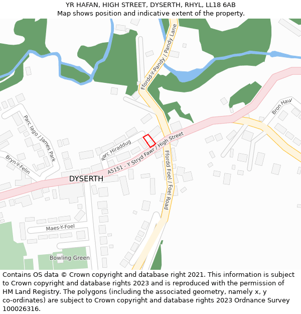 YR HAFAN, HIGH STREET, DYSERTH, RHYL, LL18 6AB: Location map and indicative extent of plot