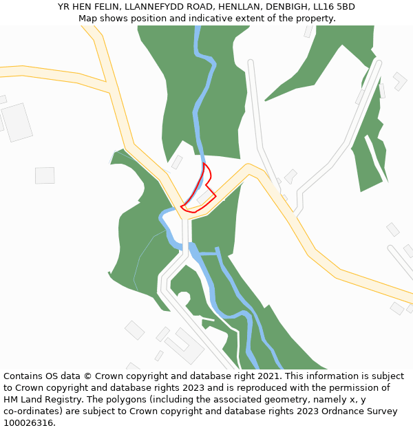 YR HEN FELIN, LLANNEFYDD ROAD, HENLLAN, DENBIGH, LL16 5BD: Location map and indicative extent of plot
