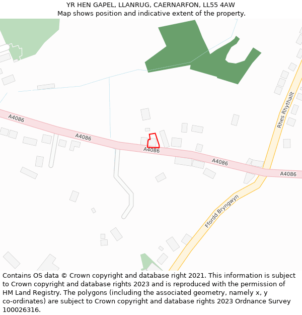 YR HEN GAPEL, LLANRUG, CAERNARFON, LL55 4AW: Location map and indicative extent of plot