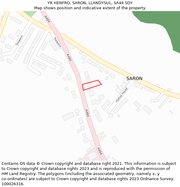 YR HENFRO, SARON, LLANDYSUL, SA44 5DY: Location map and indicative extent of plot