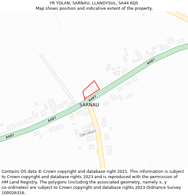 YR YDLAN, SARNAU, LLANDYSUL, SA44 6QS: Location map and indicative extent of plot