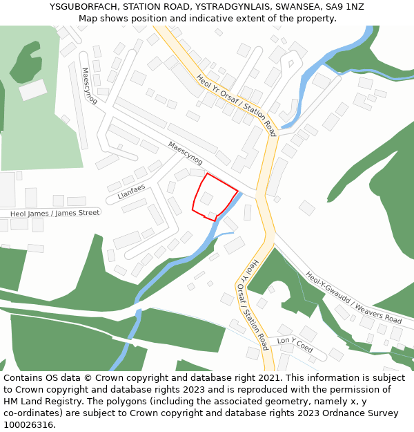 YSGUBORFACH, STATION ROAD, YSTRADGYNLAIS, SWANSEA, SA9 1NZ: Location map and indicative extent of plot