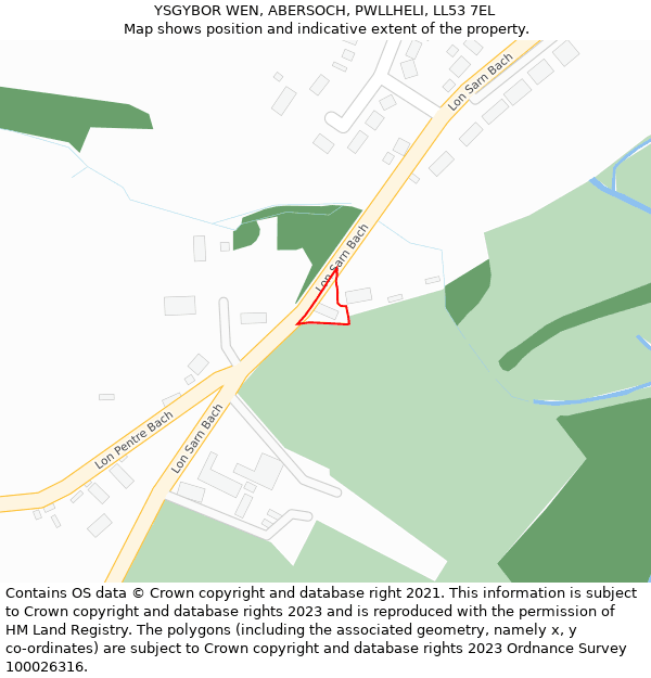 YSGYBOR WEN, ABERSOCH, PWLLHELI, LL53 7EL: Location map and indicative extent of plot