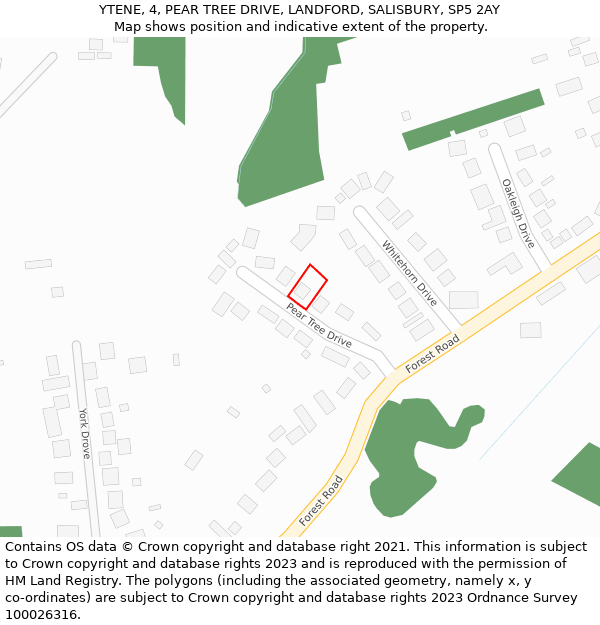 YTENE, 4, PEAR TREE DRIVE, LANDFORD, SALISBURY, SP5 2AY: Location map and indicative extent of plot