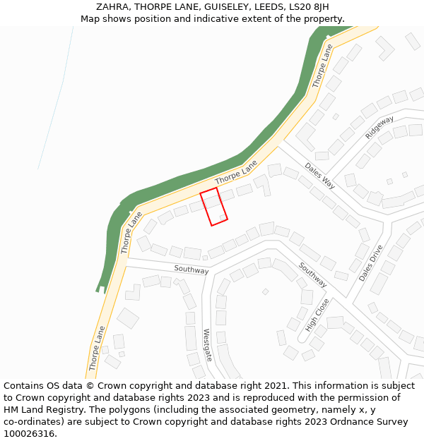 ZAHRA, THORPE LANE, GUISELEY, LEEDS, LS20 8JH: Location map and indicative extent of plot