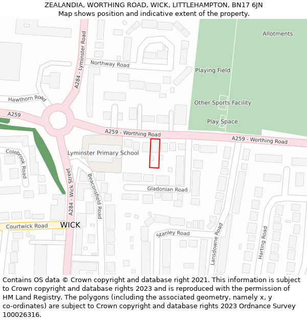 ZEALANDIA, WORTHING ROAD, WICK, LITTLEHAMPTON, BN17 6JN: Location map and indicative extent of plot