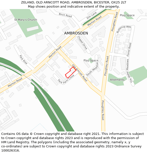 ZELAND, OLD ARNCOTT ROAD, AMBROSDEN, BICESTER, OX25 2LT: Location map and indicative extent of plot