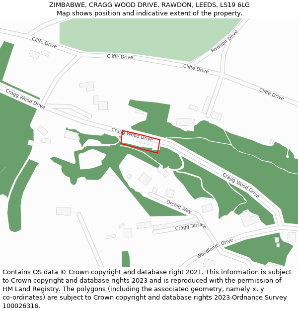 ZIMBABWE, CRAGG WOOD DRIVE, RAWDON, LEEDS, LS19 6LG: Location map and indicative extent of plot