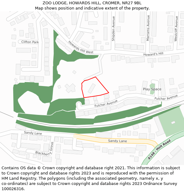 ZOO LODGE, HOWARDS HILL, CROMER, NR27 9BL: Location map and indicative extent of plot